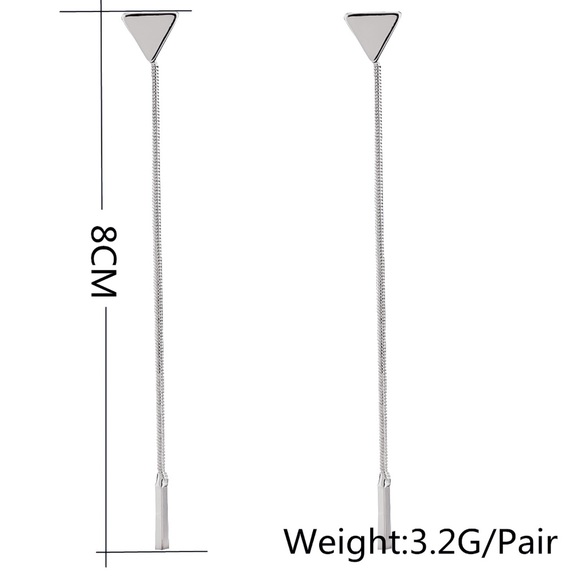 Silver Triangle Studs w/Tassel Earring Jackets - Picture 7 of 7